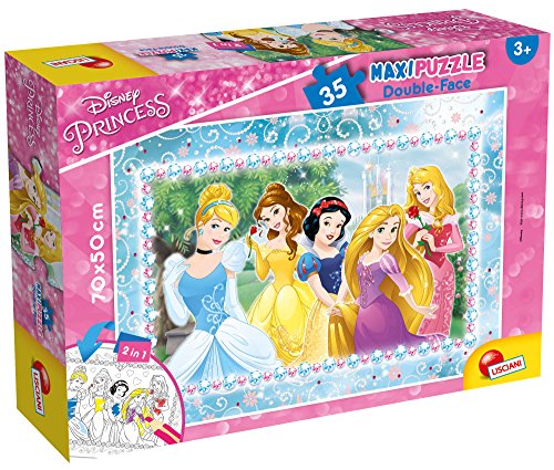 Lisciani 65325 Disney Puzzle 2 in 1 Doppelseitig Plus ( 50 x35 cm ) 35 Stück Prinzessinnen Aschenputtel, Schneewittchen, Rapunzel, Belle, Ariel die kleine Meerjungfrau, Dornröschen von Lisciani