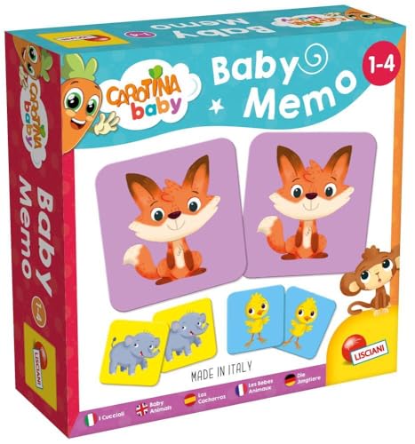 LISCIANI - CAROTINA BABY Baby Memo - Für Kinder von 1 bis 4 Jahren - Tierbabys - Pädagogisches Gesellschaftsspiel - Gedächtnisspiel und Denkspiel - 24 Karten - Hergestellt in Italien von Liscianigiochi