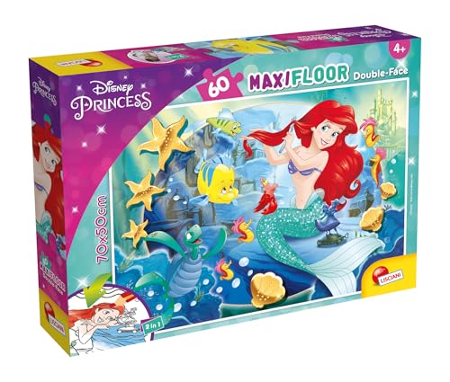 LISCIANI – DISNEY Die kleine Meerjungfrau – Maxi-Puzzle für Kinder ab 4 Jahren, 60 Teile, 2 in 1 doppelseitige Vorder-/Rückseite mit Malrücken – Fördert Kreativität und Beobachtungsgabe von Liscianigiochi