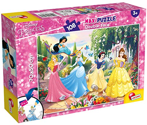 Liscianigiochi 74174 Disney Puzzle 2 in 1 Doppelseitig Supermaxi ( 50 x 70 cm ) 108 Stück Prinzessinnen Aschenputtel, Schneewittchen, Rapunzel, Belle, Ariel die kleine Meerjungfrau, Dornröschen von Liscianigiochi