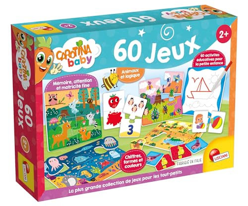 Lisciani – Carotina Baby – Pack mit 60 Spielen – Lernaktivitäten für Kinder ab 2 Jahren – Bingo, Puzzle, Logikverbände, Memo, Zeichensets – Lernpuzzle – Lernen und Spaß von Liscianigiochi