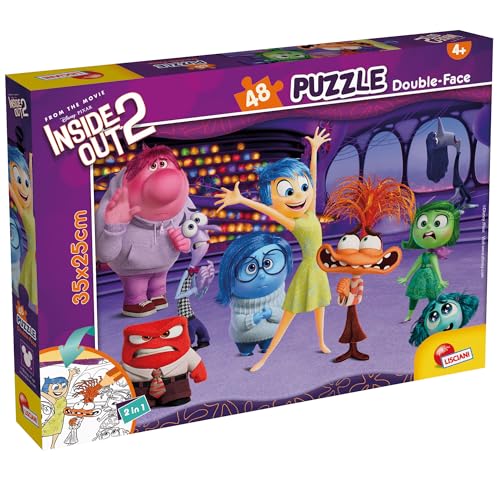 Lisciani - DISNEY ALLES STEHT KOPF 2 - Puzzle 48 Teile - Für Kinder Ab 4 Jahren - Maxi Doppelseitiges Puzzle - 35x25cm - Rückseite zum Ausmalen - Lustige Geschenkidee - Malen - INSIDE OUT 2 von LISCIANI