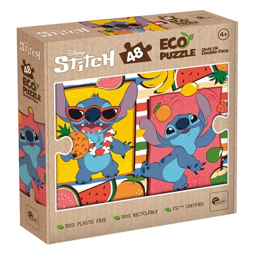 Lisciani - Puzzle Disney Stitch - 48 Teile Doppelseitiges Puzzle für Kinder ab 4 Jahren - Rückseite Zum Ausmalen - Format 25x35 cm - Kreative Aktivität Stitch - Geschenkidee zum Geburtstag von Liscianigiochi