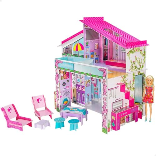 Lisciani - Puppenhaus - Barbie Ferienvilla mit Puppe - Fantasiespiel - Papphaus zum Zusammenbauen und Dekorieren - Kreative Freizeit - Für Mädchen ab 4 Jahren von Lisciani