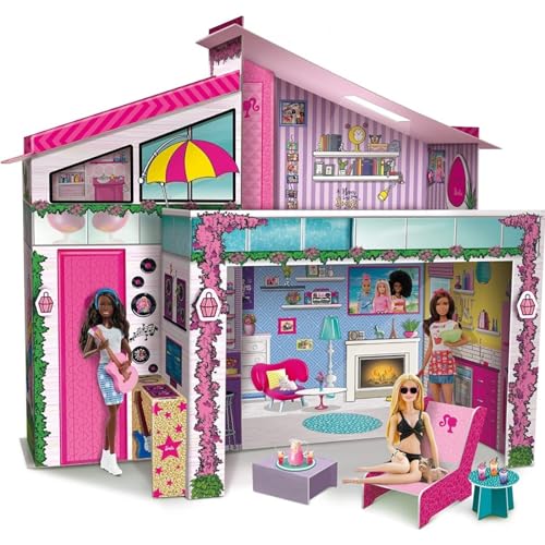 Liscianigiochi 76932 - Barbie 2-stöckige Villa zum Selbstbauen aus Karton mit dem originalen Barbie enthalten von Liscianigiochi
