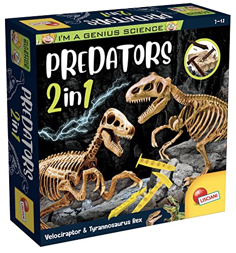 LISCIANI –I'M A GENIUS Predators 2 in 1 T-rex + Velociraptor – Grabe die Blöcke aus und baue die Dinosaurierskelette – Wissenschaftliches Lernspiel für Kinder ab 7 Jahren – 95421 von Liscianigiochi