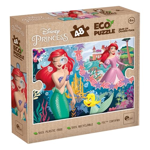 Lisciani - Puzzle Disney Princesses Ariel - 48 Teile Doppelseitiges Puzzle für Kinder ab 4 Jahren - Rückseite Zum Ausmalen - Format 25x35 cm - Die kleine Meerjungfrau - Geburtstagsgeschenkidee von Lisciani