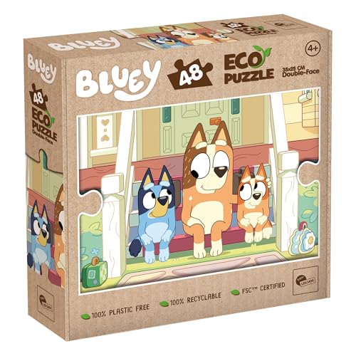 Lisciani - Puzzle BLUEY - 48 Teile Doppelseitiges Puzzle für Kinder ab 4 Jahren - Rückseite Zum Ausmalen - Format 25x35 cm - Manuelle Aktivität Bluey - 100% Recycelbar - Geburtstagsgeschenkidee von Liscianigiochi