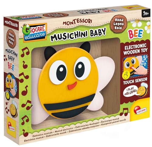 Lisciani - Montessori Baby Wood - Musik: Biene -Musikalisches Bildungsspielzeug aus Holz für Babys ab 9 Monaten -Licht und Ton - Elektronisches Spielzeug mit Tastsensoren -Fördert auditive Erinnerung von Liscianigiochi