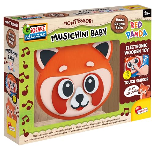Lisciani - Montessori Baby Wood - Musik: Roter Panda - Interaktives Musikspielzeug aus Holz für Babys ab 9 Monaten -Musikalisch und leuchtend -Elektronisches Spielzeug -Fördert sensorische Entdeckung von Lisciani