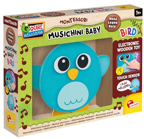 Lisciani - Montessori Baby Wood - Musik: Vogel - Sensorisches Musikspielzeug aus Holz für Babys ab 9 Monaten - Melodien und Lichter durch Tastsensoren - Sinneserweckung - Elektronisches Holzspielzeug von Liscianigiochi