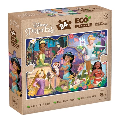 Lisciani - Puzzle Disney Prinzessinen - 24 Teile - Doppelseitig für Kinder ab 3 Jahren - Rückseite zum Ausmalen - Format 25x35 cm - 100% Recycelbar - Lernspiel & kreative Aktivität - Geschenkidee von Liscianigiochi