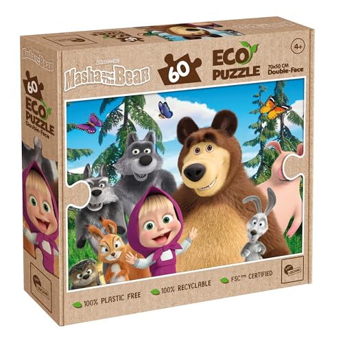 Lisciani - Puzzle MASHA UND MICHKA - 60 Teile Doppelseitiges Puzzle für Kinder ab 4 Jahren - Rückseite Zum Ausmalen - Format 50x70 cm - Manuelle Aktivität Masha - Geschenkidee zum Geburtstag von Liscianigiochi