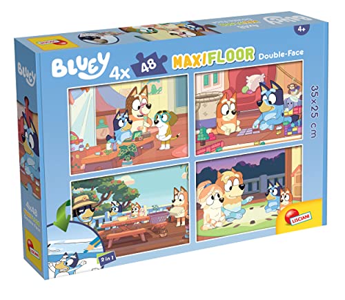 LISCIANI - Puzzle BLUEY - 4 Puzzles mit je 48 Teilen - Kreativspiel - Puzzle-Spiel - Mehrere Charaktere - Doppelseitig - 2 in 1 - Puzzle und Ausmalen - 35 x 25 cm - Für Kinder ab 4 Jahren von Liscianigiochi