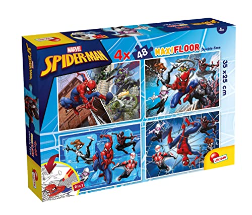 Lisciani - Marvel Puzzle MAXIFLOOR Spiderman - ‎100385 - Doppelseitiges Puzzle 4x48 Teile - Zum Ausmalen auf der Rückseite - Denk- und Geduldspiel - Bildungsspiel - Für Kinder ab 4 Jahren von Liscianigiochi