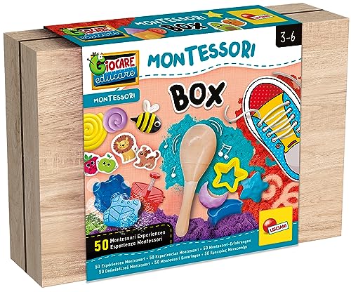 Lisciani - Montessori - Holzbox - Lernspiele - 50 Aktivitäten - Labor - Sensorische Erfahrungen - Spezielle Holzkiste - Materialien - Für Kinder von 3 bis 6 Jahren von Liscianigiochi