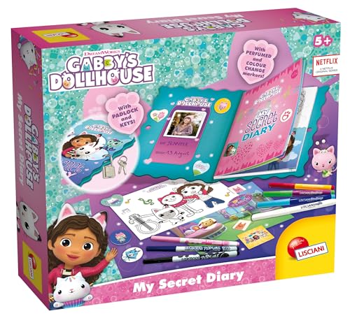 Lisciani - GABBY'S DOLLHOUSE Mein geheimes Tagebuch - Tagebuch mit Vorhängeschloss und Schlüsseln - Für Kinder ab 5 Jahren - Duftfilzstifte, Sticker & Edelsteine enthalten - Gabby's Dollhouse von Lisciani