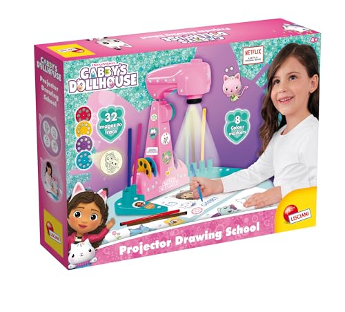 Lisciani - GABBY'S DOLLHOUSE Zeichenschule - LED-Projektor zum Zeichnen lernen - Für Kinder ab 4 Jahren - 4 Disketten mit Bildern, Blättern & Filzstiften enthalten - Gabby's Dollhouse von Lisciani