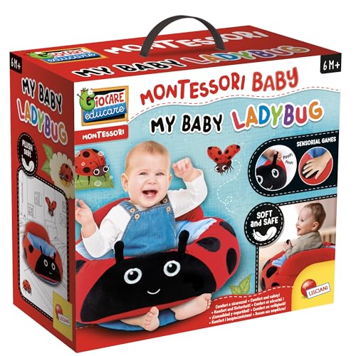 Lisciani - MONTESSORI BABY - Mein Marienkäfer - Weiches und interaktives Plüschtier ab 6 Monaten - Lernspielzeug - Verschiedene Materialien und Farben - Feinmotorik-Spielzeug von Lisciani