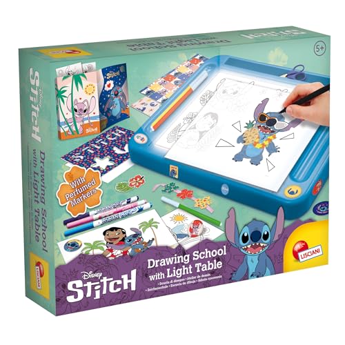 Lisciani - DISNEY STITCH - Projektions-Zeichenschule Für Kinder Ab 5 Jahren - Zeichnen lernen mit Stitch auf einem A4-Leuchttisch - Inklusive Schablonen, Sticker, Duftfilz und mehr von Lisciani