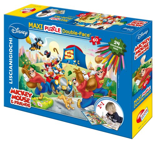 Liscianigiochi 33539 – Maxi Puzzle doppelseitig eine Schicht Malbuch, 60 Teile, mit Wachsmalstifte, Farben, Motiv Mickey [Import Italien] von Liscianigiochi