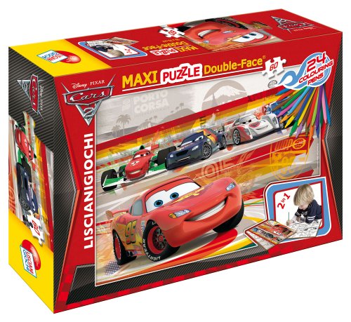 Liscianigiochi 34451 eine Schicht Malbuch, doppelseitig, 60 Teile Maxi – Cars, mit Wachsmalstifte Farben, von Liscianigiochi