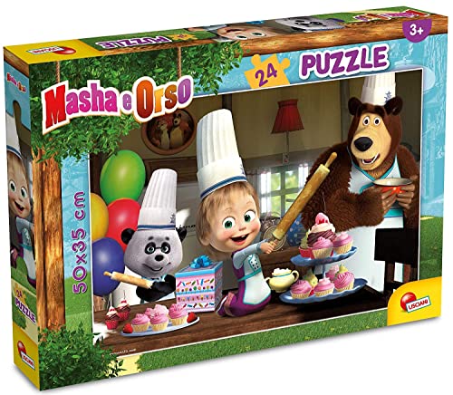 LISCIANI - MASHA UND DER BAR - Doppelseitiges Puzzle mit 24 Teilen - Rückseite zum Ausmalen - Spiel zur Förderung von Denkvermögen und Geduld - Bildungsspiel - Für Kinder ab 3 Jahren. von Liscianigiochi