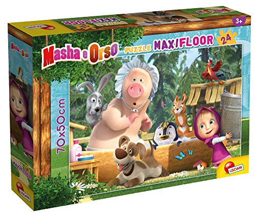 Lisciani – Mascha und der Bär – 70 x 50 cm großes Puzzle mit 24 Teilen – 2-in-1-Puzzle – doppelseitig mit Malrücken – für Kinder ab 3 Jahren – Marker zum Ausmalen im Lieferumfang enthalten von Lisciani