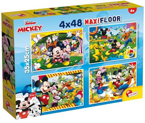 LISCIANI – DISNEY Mickey Mouse Puzzle – 4 Puzzles mit 48 Teilen – 2-in-1-Puzzle – doppelseitig – Rückseite zum Ausmalen – Lernspiel – fördert die Kreativität – ab 4 Jahren – hergestellt in Italien von Liscianigiochi