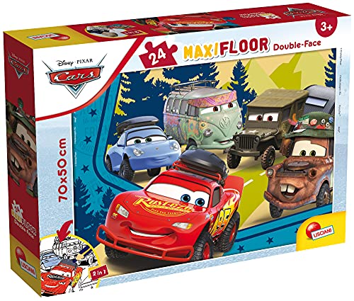 Lisciani – DISNEY – Autos – Maxi-Puzzle für Kinder ab 3 Jahren – 24 Teile – 2 in 1 doppelseitige Vorder-/Rückseite mit farbiger Rückseite – fördert die Kreativität – hergestellt in Italien von Lisciani