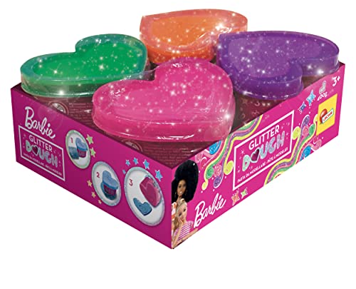 Liscianigiochi 88843 Barbie Dough Kit-Car, Glitterdough, Dosen mit Schablonen, Auge-Hand-Koordination, 4 Pack von Liscianigiochi