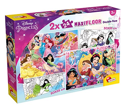 Liscianigiochi 91720 Maxifloor 2 x 24 Princess, Disney Doppelseitiges Puzzle 2 x 12 stück Prinzessinnen, 35 x 25 cm (2 Puzzles) von Liscianigiochi