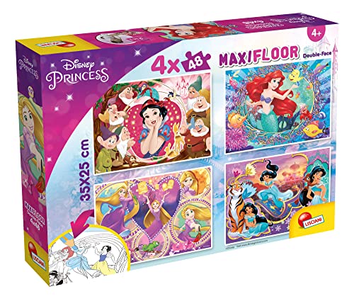 Lisciani - Puzzle für Kinder ab 3 Jahren - 4 x 48 Teile - 2 in 1 Doppelseitig mit Rückseite zum Ausmalen - Disney Prinzessinnen - Hergestellt in Italien - 192 Teile von Liscianigiochi