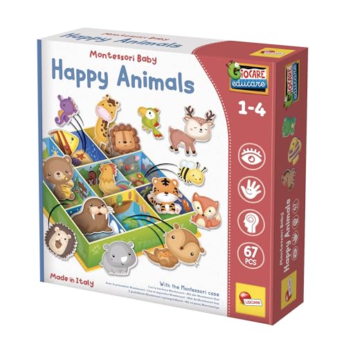 Lisciani – MONTESSORI BABY– Happy Animals - Tierbox in 3D - Formenlernen von Tieren für Kinder von 1 bis 4 Jahren - Pädagogisches Klassifikationsspiel - 67 Teile - Hergestellt in Italien von Liscianigiochi
