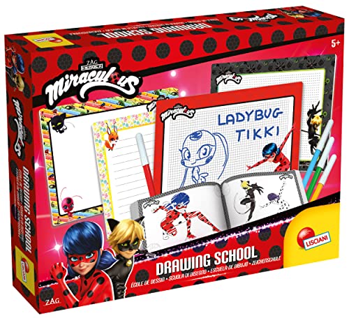 Lisciani - MIRACULOUS - Lady Bug Zeichenkit - Kreative Bastelsets für Kinder ab 5 Jahren - 4 Abwischbare Tafeln + 4 Marker + Zeichenbuch zum Zeichnenlernen - Hergestellt in Italien von LISCIANI
