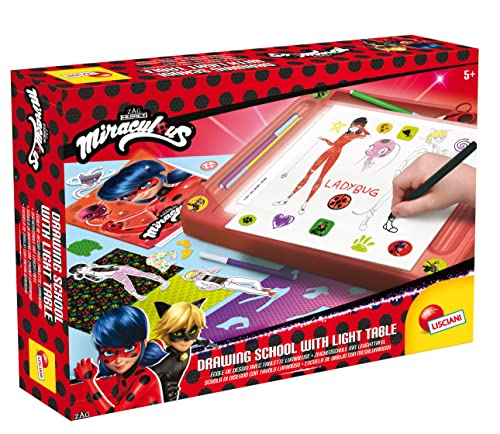 Lisciani - MIRACULOUS - Zeichenkit mit Lady Bug Leuchttisch - Kreative Bastelsets für Kinder ab 5 Jahren - Transparentpapier + Vorlagen + Schablonen + Filzstifte + Schere + Aufkleber zum Malen von LISCIANI