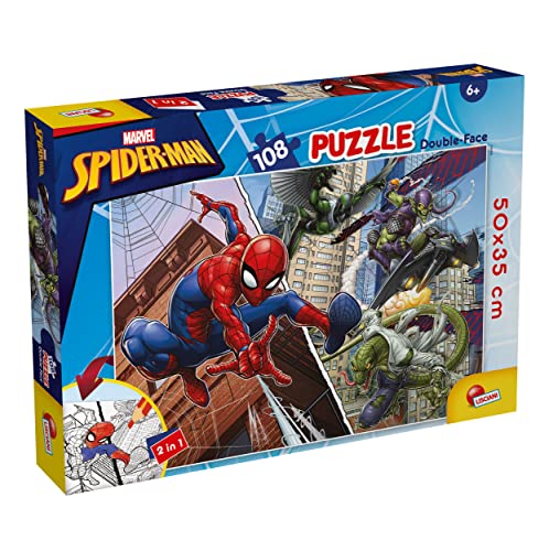 Liscianigiochi - Marvel Puzzle DF Plus 108 Spiderman, Mehrfarbig (99702) - Rekonstruiere und kolorieren die schönsten Szenen deines Lieblingssuperhelden! von Lisciani
