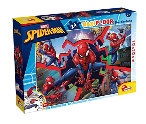 Liscianigiochi - Marvel Puzzle DF, 99740 - Doppelseitiges MAXIFLOOR Puzzle 24 Teile - Spiderman - 70x50 cm - Fördert Feinmotorik, Kreativität und Vorstellungskraft von Lisciani