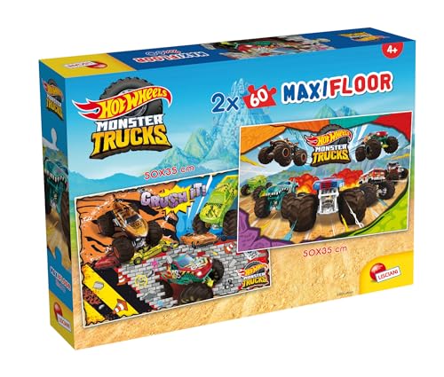 Lisciani - HOT WHEELS Maxi-Bodenpuzzles - 2x 60 Teile - Für Kinder ab 4 Jahren - 35x50 cm - Monster Trucks für doppelten Spaß - Abenteuerpuzzle - Entwickelt Reflexion und Geschicklichkeit von Liscianigiochi