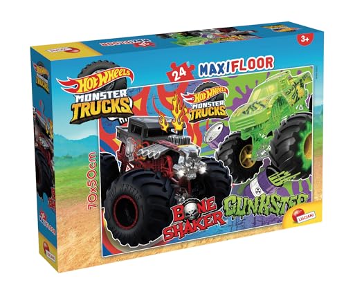 Lisciani - HOT WHEELS Maxi-Bodenpuzzle - 24 Teile - Für Kinder ab 3 Jahren - Großes Puzzle mit Monster Trucks und Rennautos BoneShaker und Gunkster - Entwickelt Reflexion und Geschicklichkeit von Lisciani