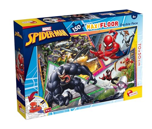 Lisciani - MARVEL SPIDERMAN - Maxi-Bodenpuzzle, doppelseitig - 150 Teile - Für Kinder ab 6 Jahren - 70x50cm - Mit Avengers-Superhelden zum Ausmalen - Fördert Reflexion und Geschicklichkeit von Liscianigiochi