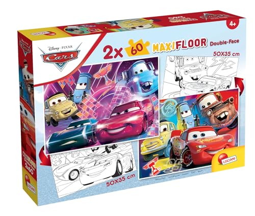 Liscianigiochi MaxiFloor Kinder, 97913, Disney Puzzle Doppel-Seite 2 x 60 Teile Cars - Zwei 60-teilig doppelseitige Puzzles - Größe 50x35 cm - Ab 4 Jahren von Liscianigiochi