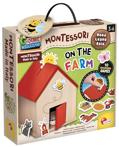Lisciani - Montessori Baby Wood - Der Bauernhof - Bildungsspiel für Kinder ab 9 Monaten - 3D-Holzhäuser und Bauernhoftiere - Entwickelt Tastsinn und Logik - Hergestellt in Italien von Liscianigiochi