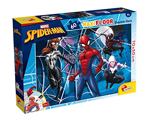 Liscianigiochi - Marvel Spiderman - Maxifloor Puzzle für Kinder ab 4 Jahren - 70x50cm - Riesiges Superhelden-Puzzle Doppelseitig - Rückseite zum Ausmalen. von Lisciani