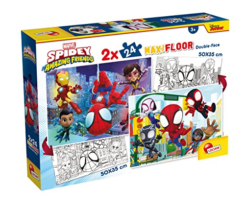 Lisciani – MARVEL – Spidey – 2x24-teiliges Puzzle – 2-in-1-Puzzle – doppelseitig – Rückseite zum Ausmalen – Lernspiel – ab 3 Jahren – fördert die Kreativität – hergestellt in Italien – 50 x 35 cm von Lisciani