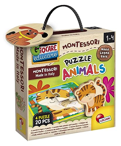 Liscianigiochi 96848 Legno Puzzle Animals, Montessori Baby-HOLZWÜRFELPUZZLE Tiere 20p von Liscianigiochi