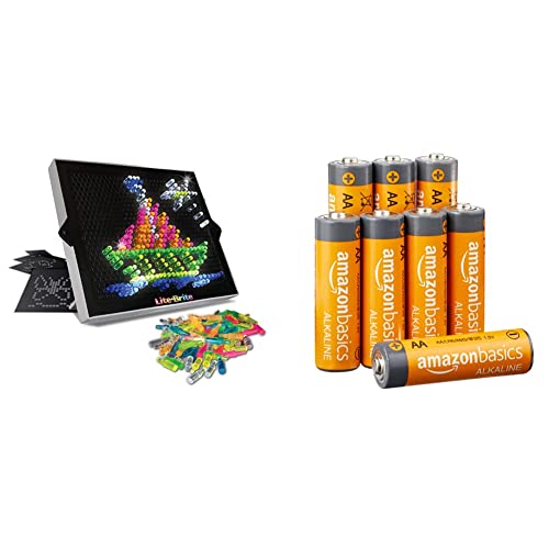 Lite Brite Basic Fun 2215 Ultimate Classic, Light Up Drawing Board, LED Drawing Board with Colours, for Creative Play, Age 4 + & Amazon Basics AA-Alkalibatterien, leistungsstark, 1,5 V, 8 Stück von Lite Brite
