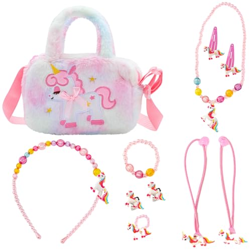 Lithyc 11er Set Kinder Schmuck - Einhorn Tasche - Handtasche Kinder MäDchen,Kinderschmuck, Halsketten, Handtaschen, MäDchenarmbäNder, Ringe, Haarspangen, Geburtstagsgeschenk für Kleine MäDchen Lithyc 11er Set Kinder Schmuck - Einhorn Tasche - Handtasche Kinder MäDchen,Kinderschmuck, Halsketten, Handtaschen, MäDchenarmbäNder, Ringe, Haarspangen, Geburtstagsgeschenk für Kleine MäDchen von Lithyc