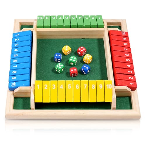 Lithyc Shut The Box - WüRfelspiel - Shut The Box Spiel - Spielbrett Mit 8 WüRfeln, Klappenspiel,Vierfarbig Natur Holz Lithyc Shut The Box - WüRfelspiel - Shut The Box Spiel - Spielbrett Mit 8 WüRfeln, Klappenspiel,Vierfarbig Natur Holz von Lithyc