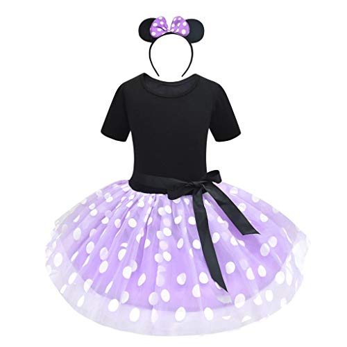 Lito Angels Minnie Mouse Kostüm für Mädchen Baby, Polka Dot Geburtstag Kleid Tüll Tutu mit Maus Ohren Haarreif, Größe 12-18 Monate 86, Lila 261 von Lito Angels